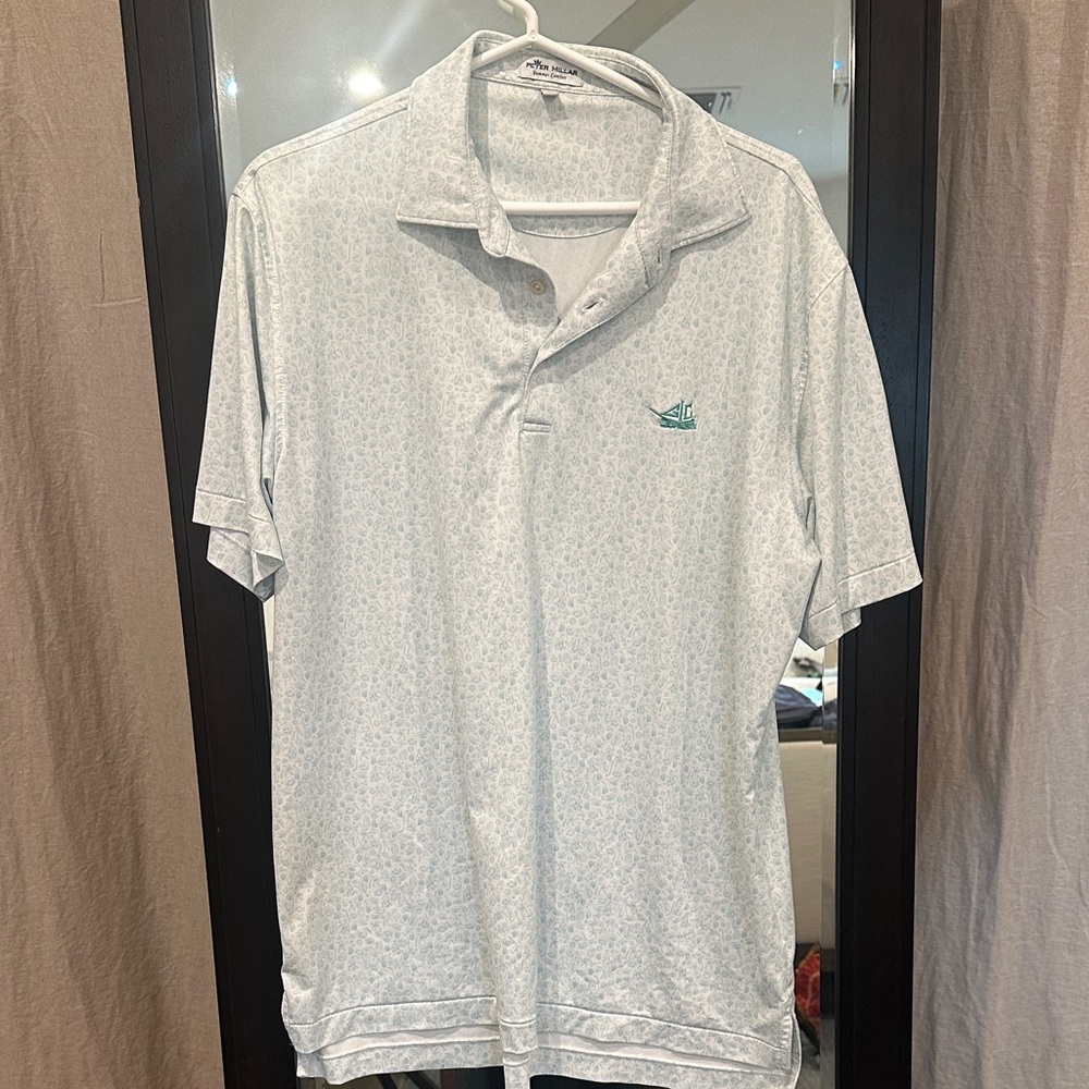 Peter Millar Light Blue Patterned Polo Shirt with Embroidered Logo
